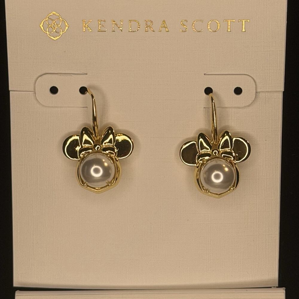 Disney | Kendra Scott Gold Minnie Mouse Earrings & Necklace Set New w Dust Pouch - Picture 2 of 10